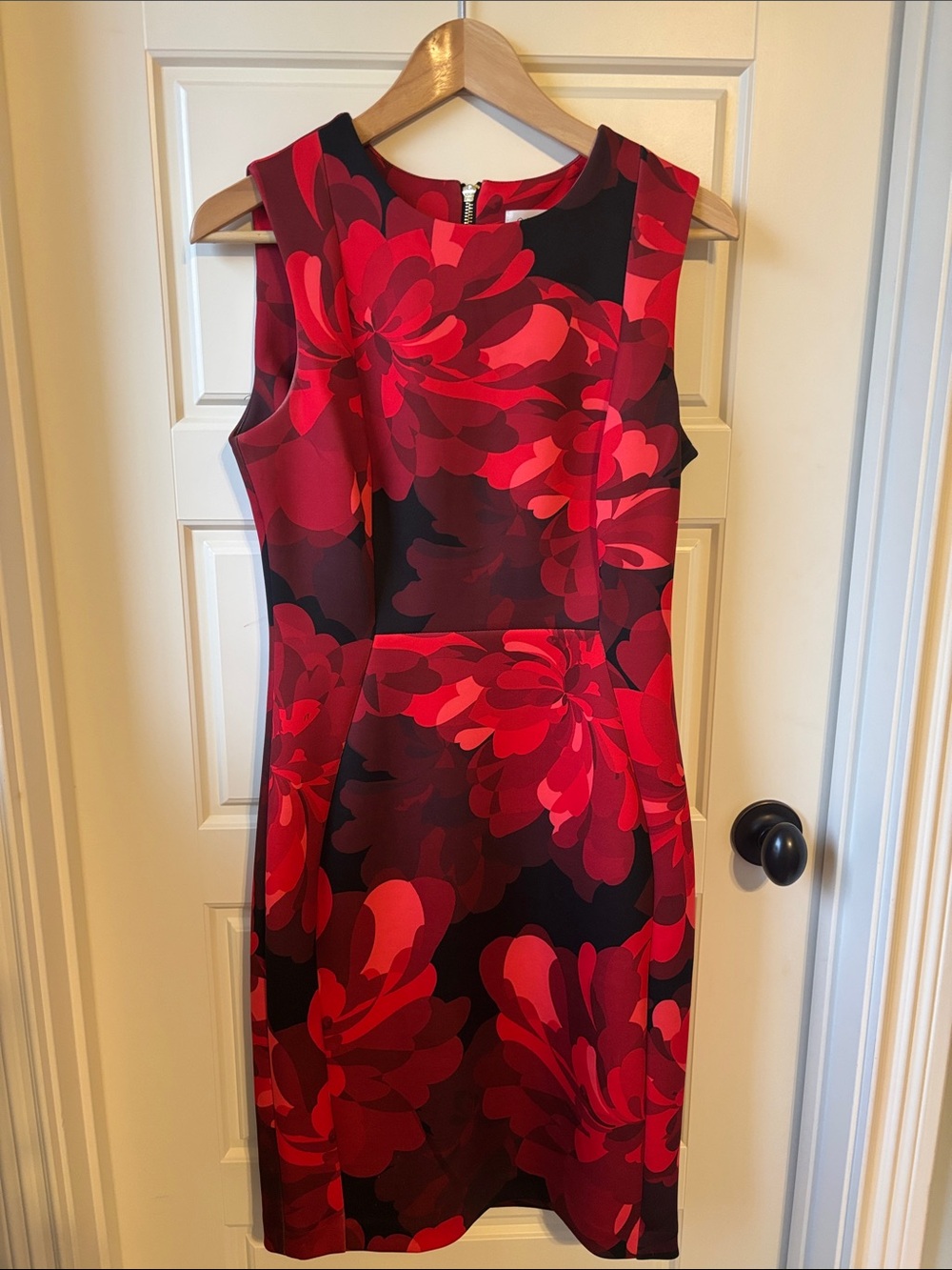 Calvin Klein Red and Black Floral Sheath Dress